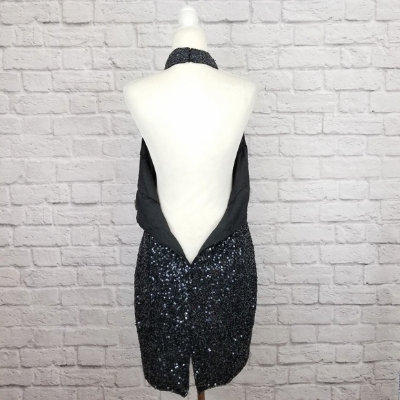 Stenay vintage black sequined halter mini form fitting dress women's size 10 - Picture 3 of 9